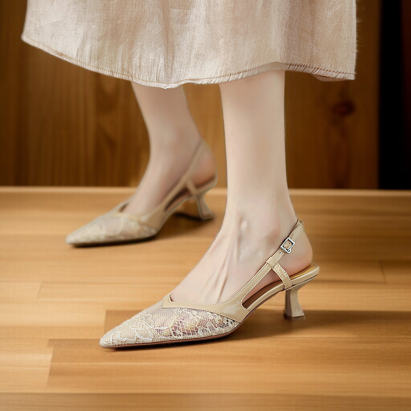 레이스 망사 스틸레토 힐 샌들 뒷공 스틸레토 샌들 컴포트 샌들 패션 샌들