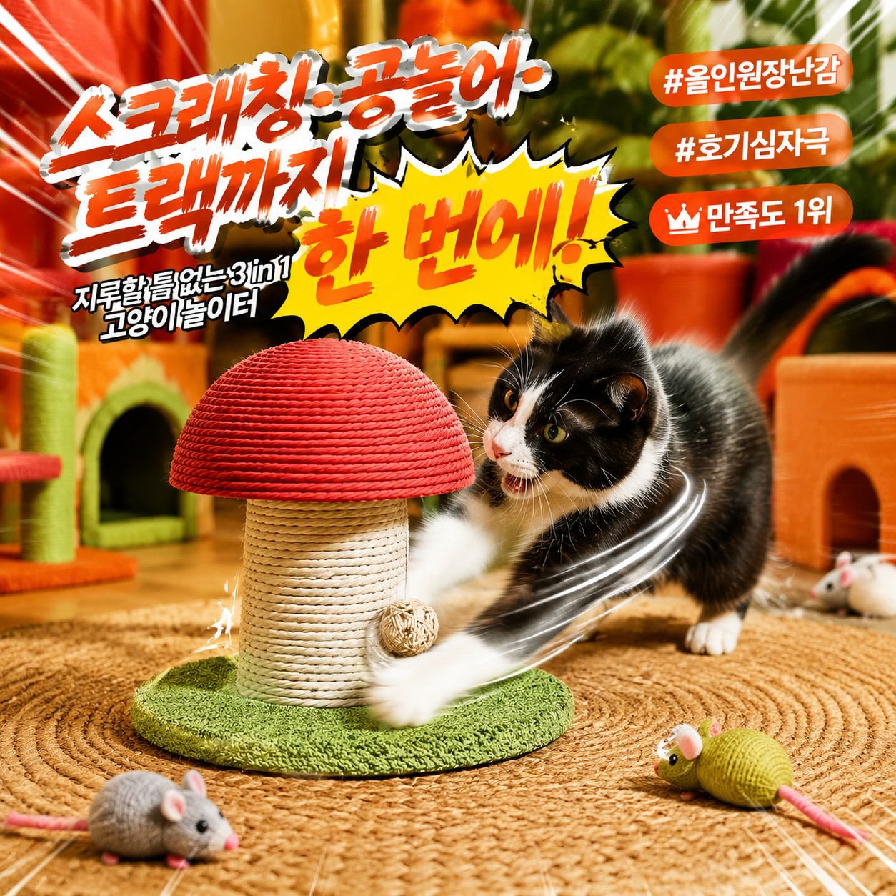 내마모성 버섯 고양이 스크래칭 기둥 고양이 타워 황마 장난감