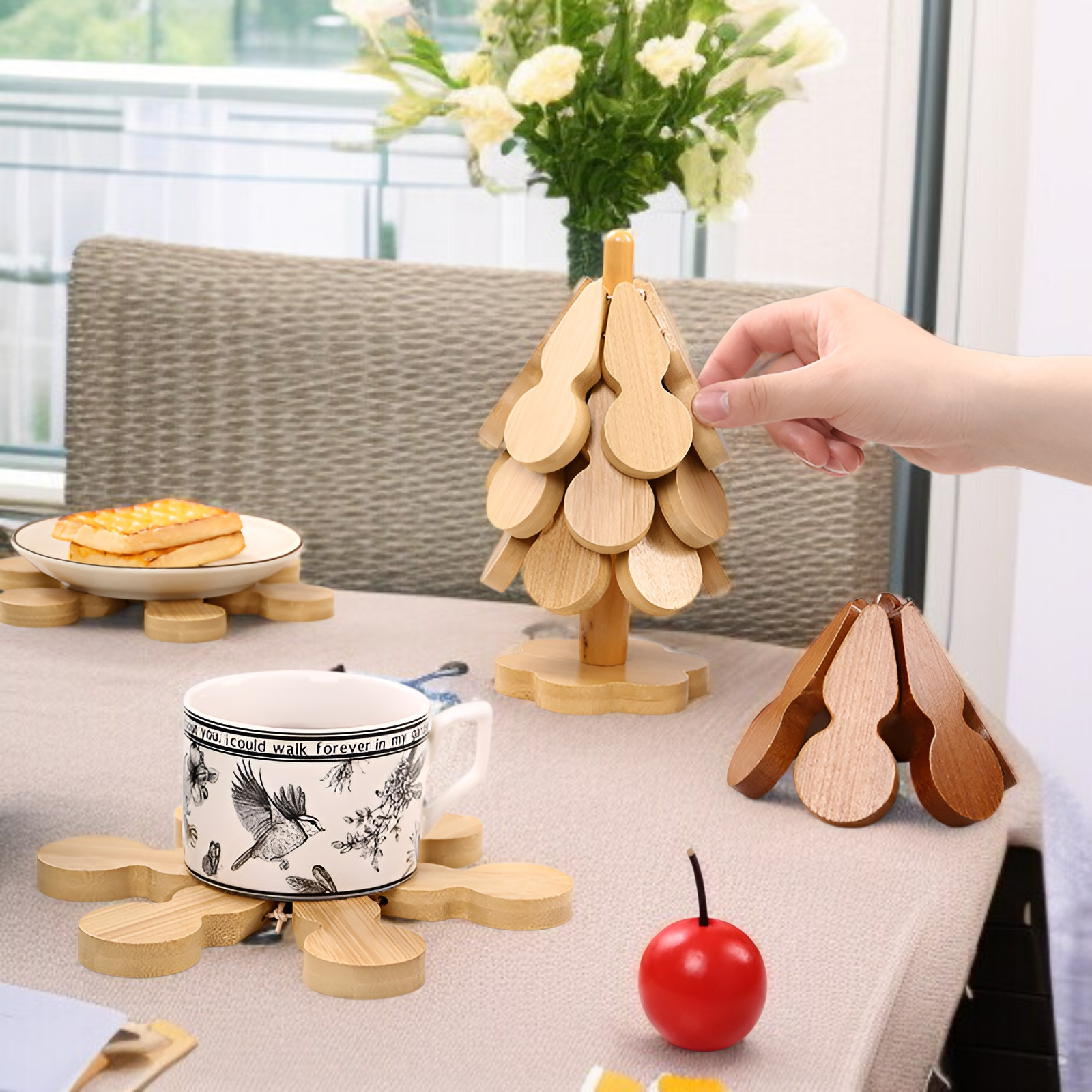 木の断熱パッド、やけど防止、高温耐性の家庭用ダイニングマット、高級クリスマスツリー、ひょうたん、ダイニングテーブル、ポット、ボウルマット、装飾品