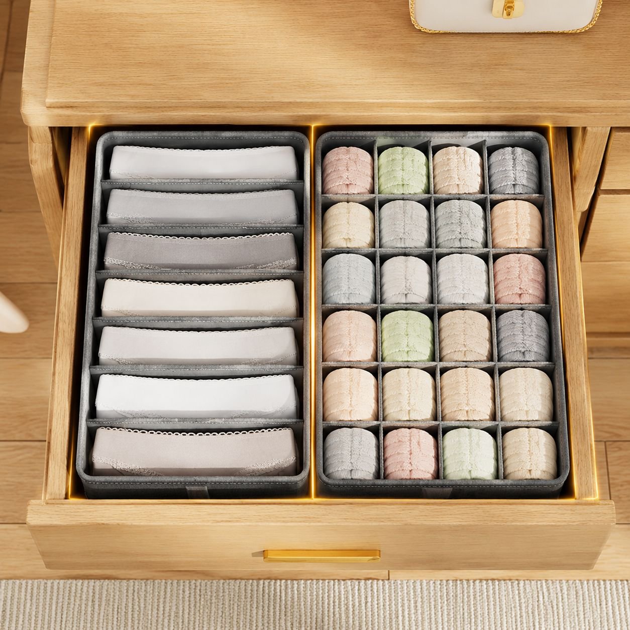 Durable material compartmentalized storage box