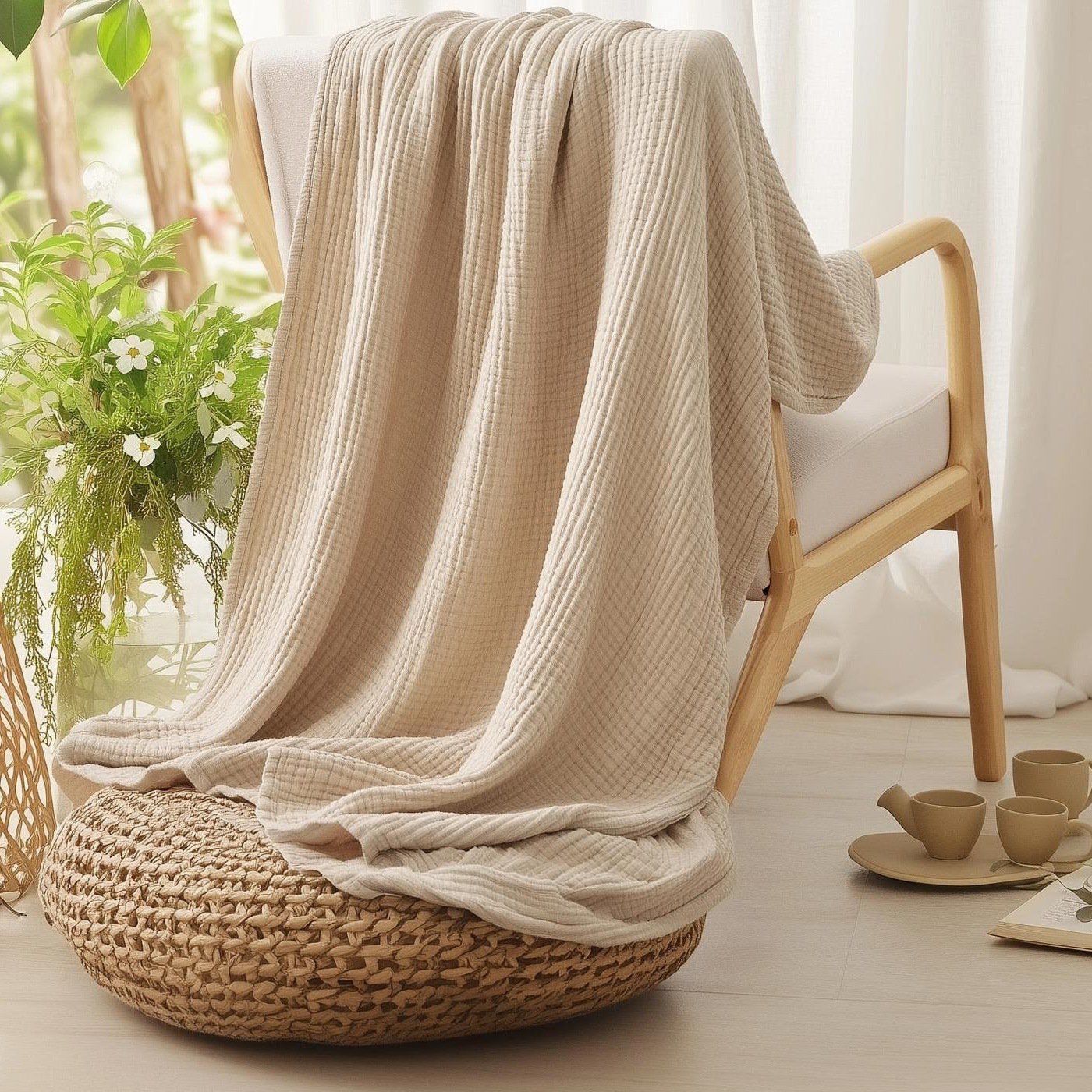Thin and soft cotton blanket folded neatly