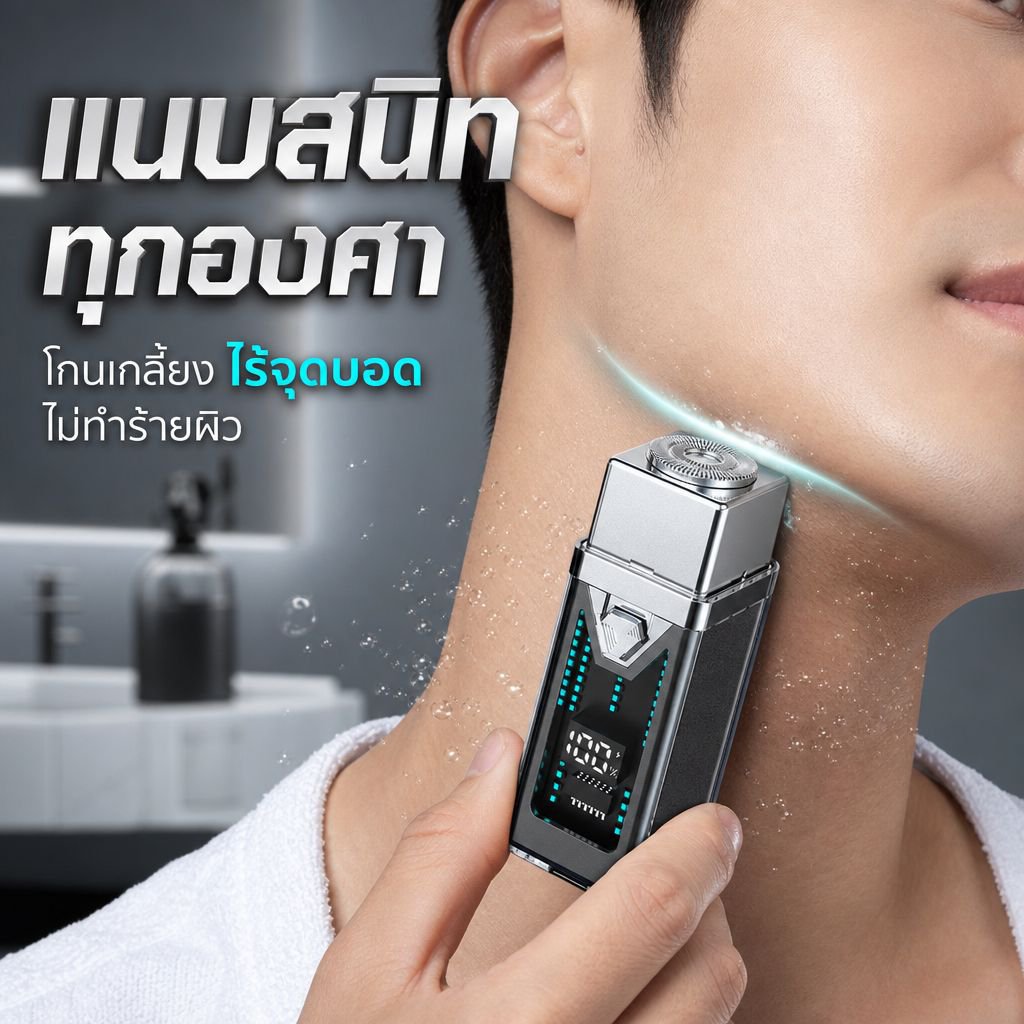 มีดโกนหนวดไฟฟ้าแบบโปร่งใสสำหรับผู้ชาย ใช้ได้ทั้งเปียกและแห้ง สามหัวโกน พกพาง่าย