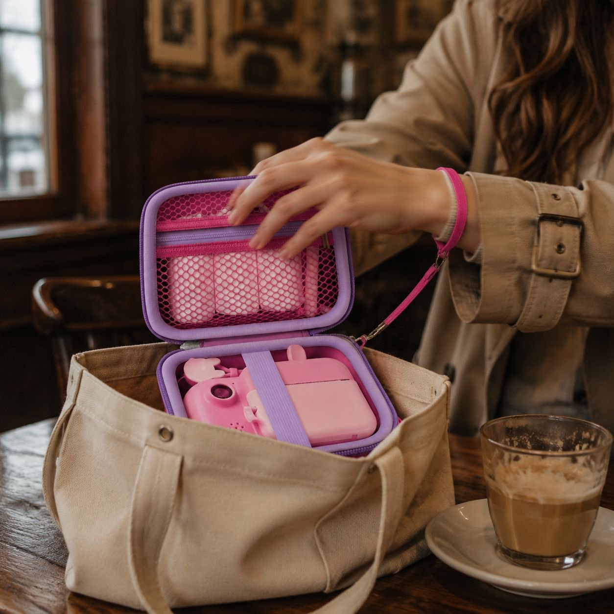Instant Camera Storage Bag Portable Organizing Hard Shell Case (Pink)