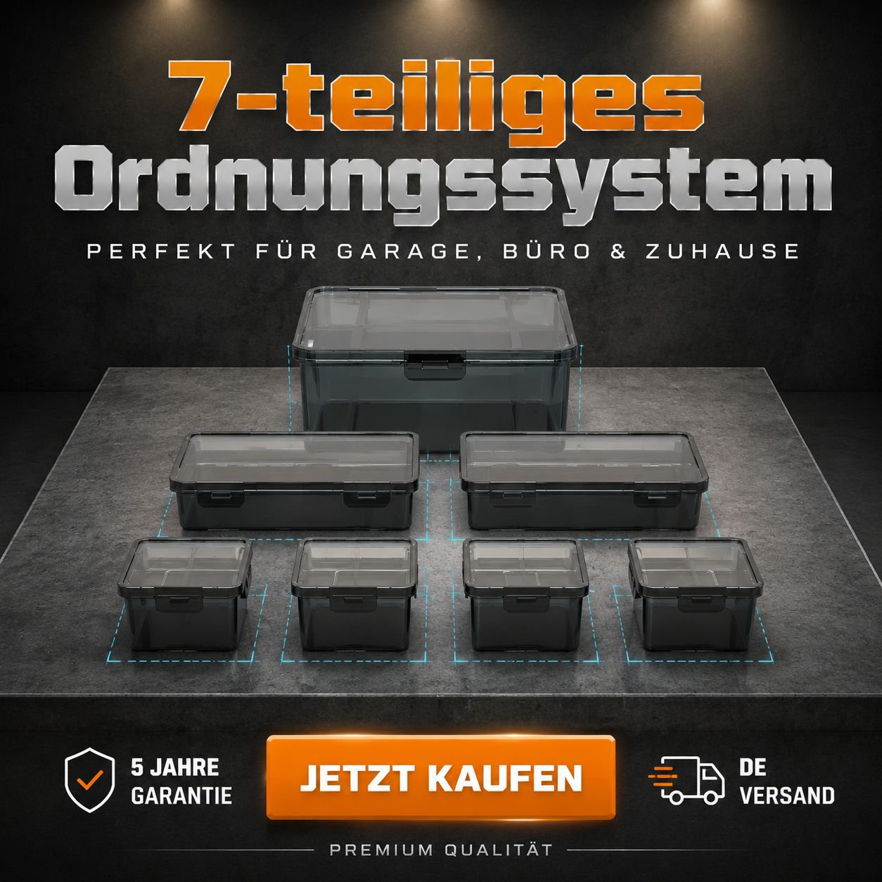 Multifunktionales Teile-Aufbewahrungsset mit Deckel, Werkzeugbox, stapelbar und nestbar