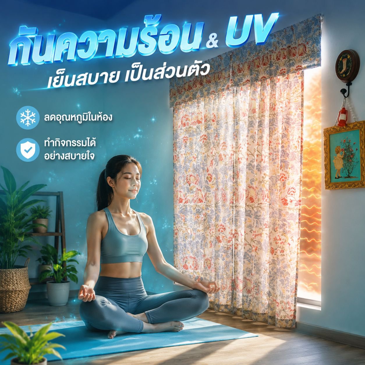ชุดผ้าม่านกันแสงสำหรับหน้าต่างเล็ก สไตล์นอร์ดิก 2 ชิ้น