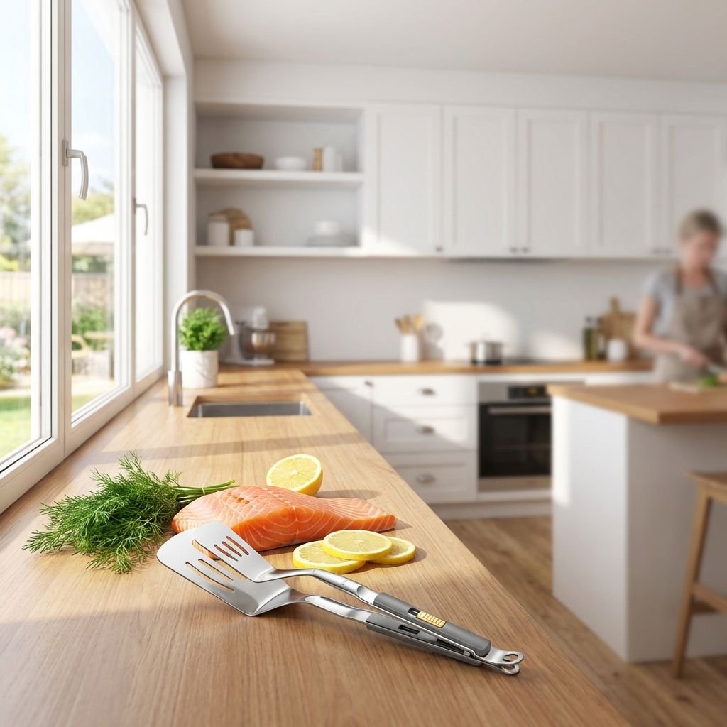 Stainless steel multi-functional food tongs for frying fish