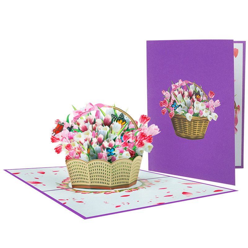 Watercolor Lily Basket Valentine's Greeting Card