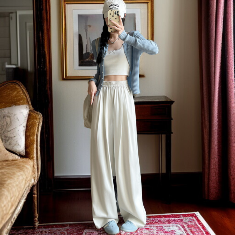 날씬해 보이는 여성용 주름 와이드 팬츠