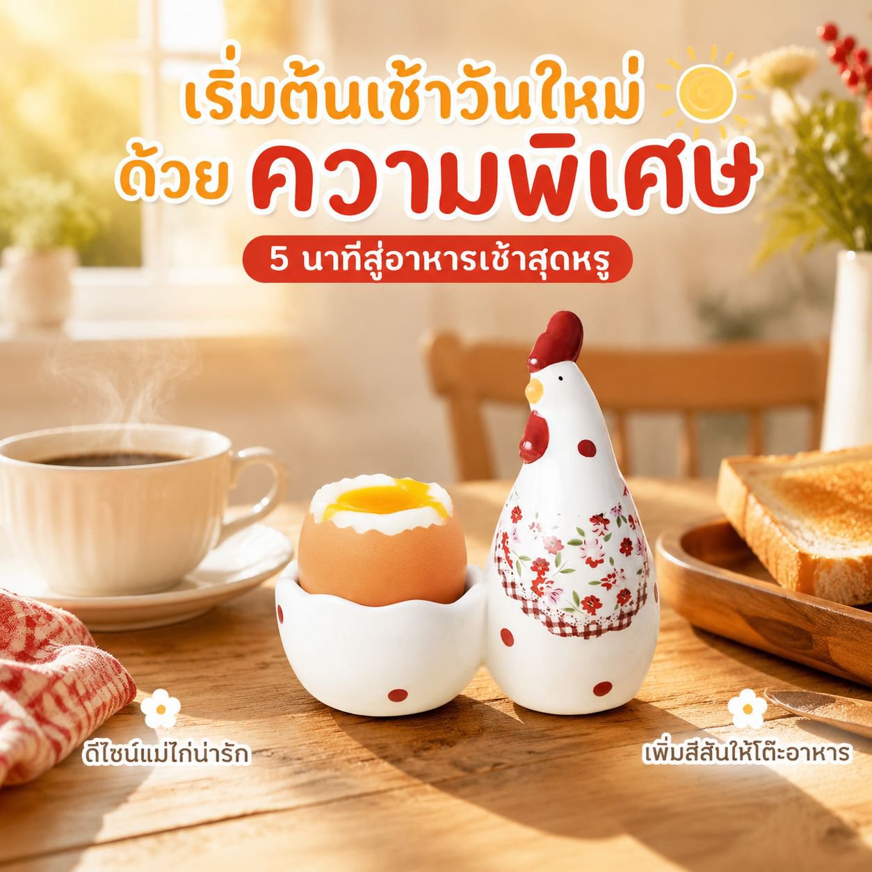 ถ้วยไข่เซรามิคลายไก่แดงสุดสร้างสรรค์ ยี่ห้อเฟิง