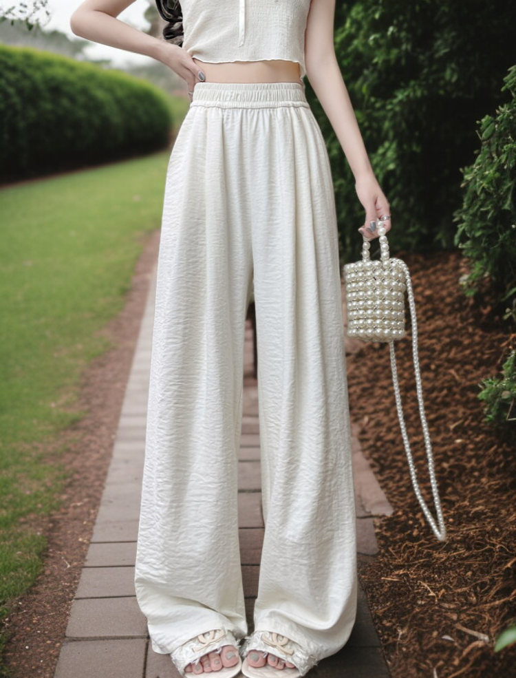 ドレープデザインの多用途ワイドレッグパンツ