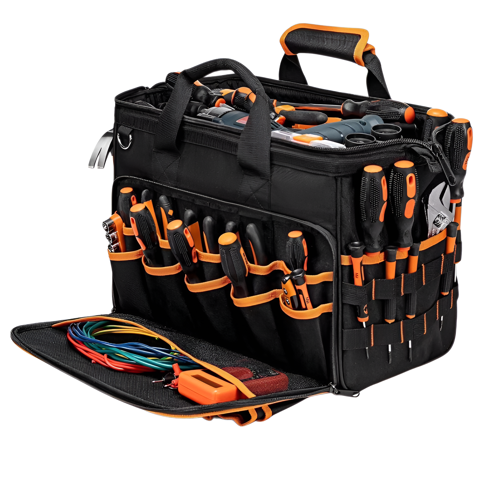 17-inch Heavy Duty Electrician Bag for Men, Foldable Wide-Mouth Storage Bag with Adjustable Shoulder