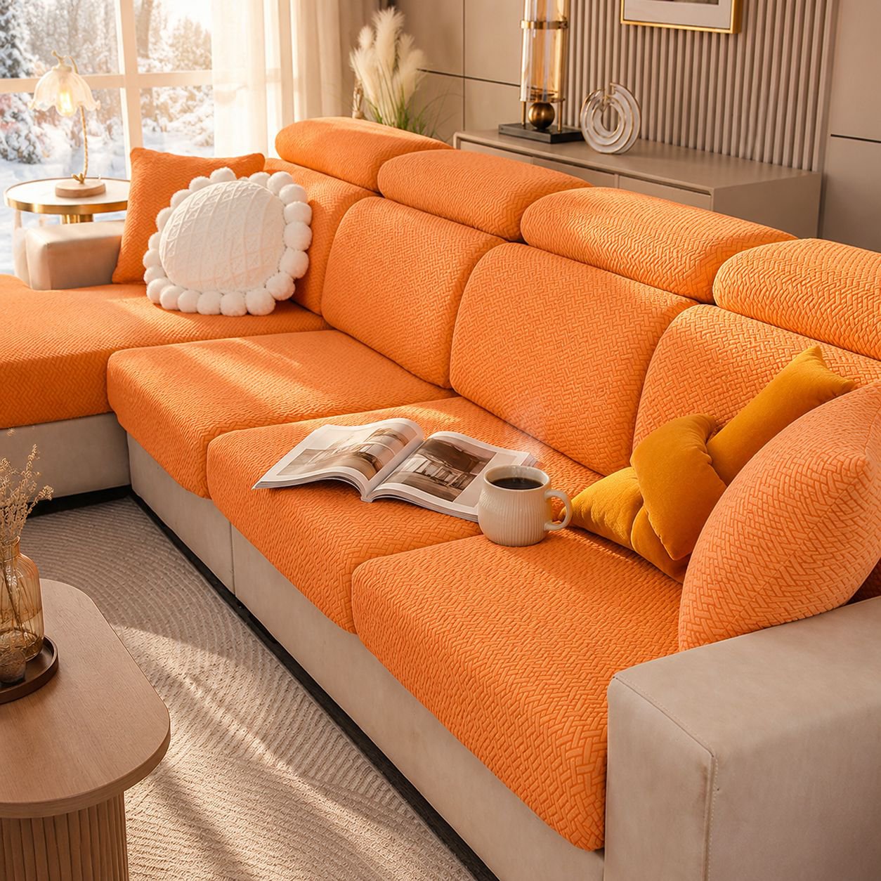 Living room styled with luxury sofa slipcover