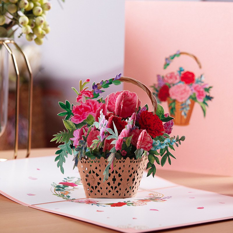 Watercolor Lily Basket Valentine's Greeting Card