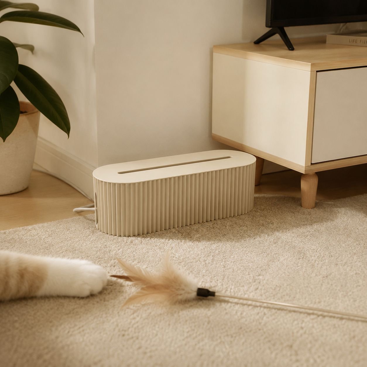 Organized cords and sockets in power organizer box