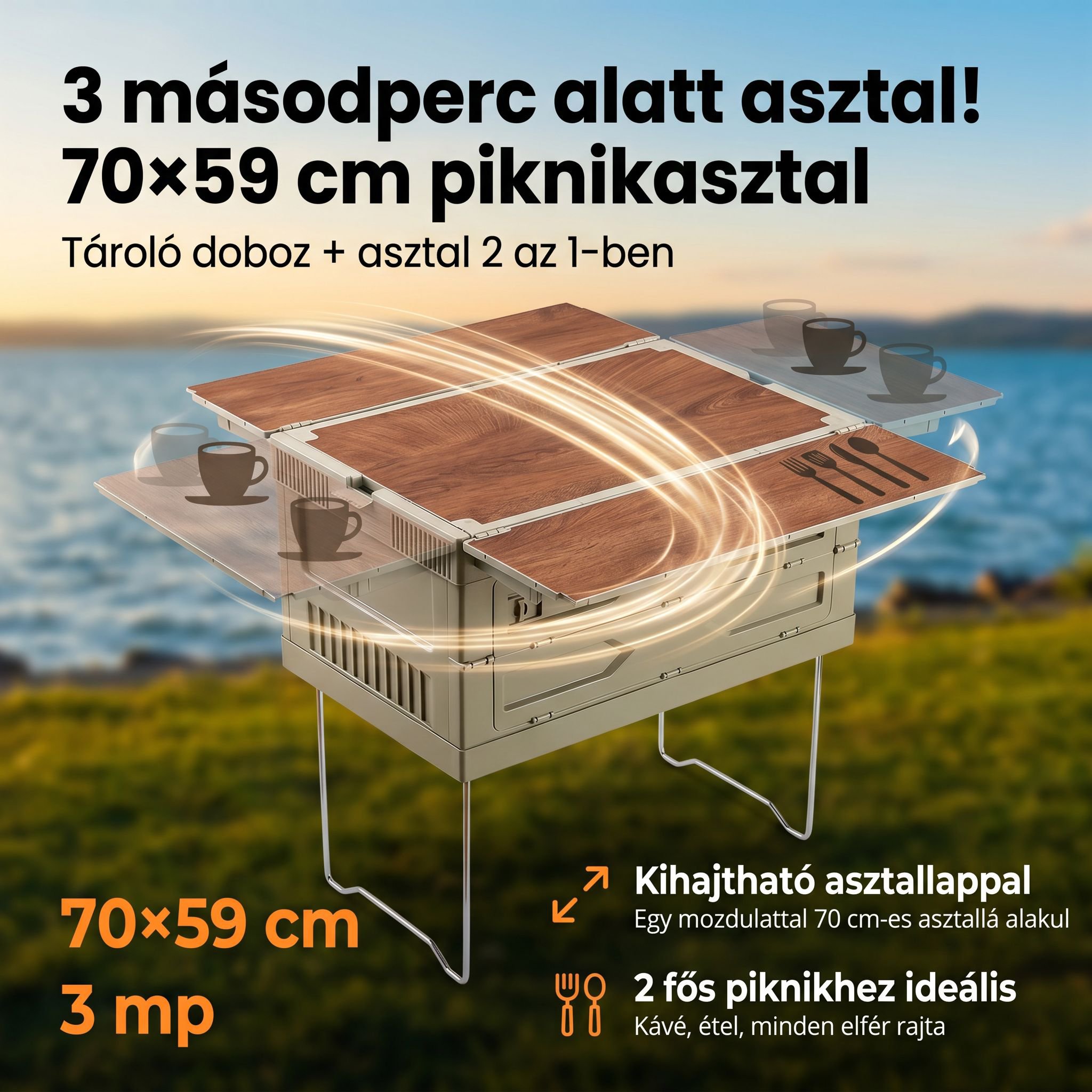 Könnyű, összecsukható tárolódoboz piknikhez, kempinghez és utazáshoz