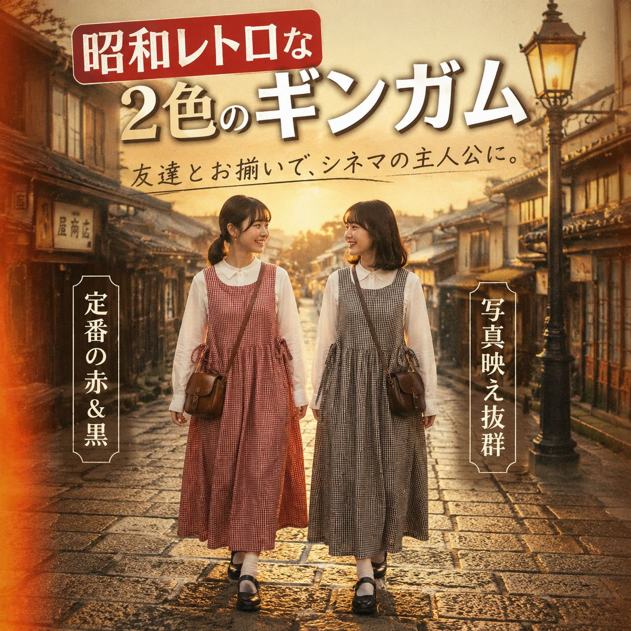文芸風綿麻チェックワンピース