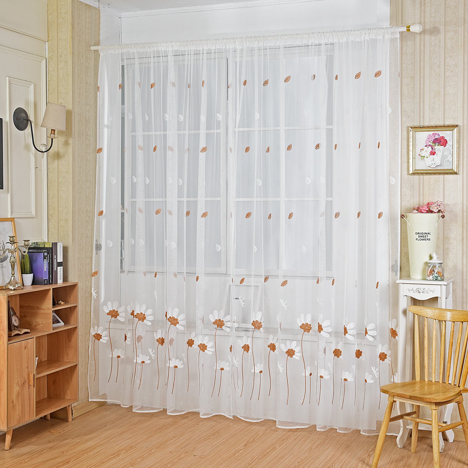Minimalist Daisy Sheer Curtains for Living Room and Bedroom