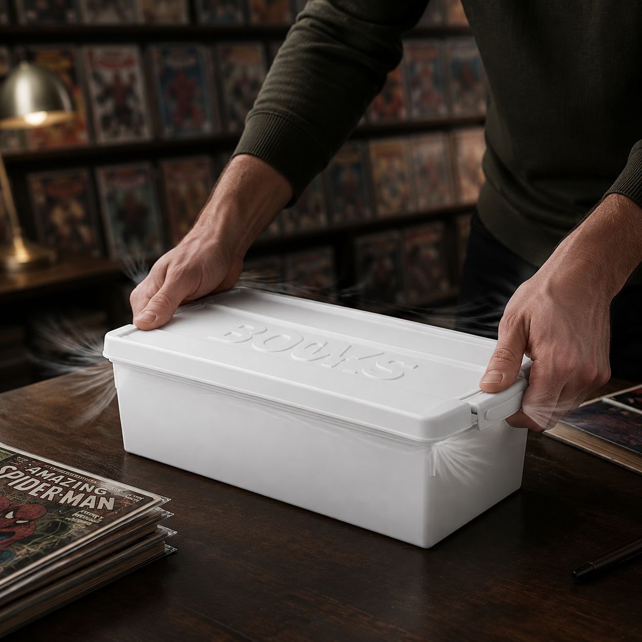 Bücheraufbewahrungsbox mit Deckel, für Bibliothek und Schrank, stapelbar für Kleinigkeiten