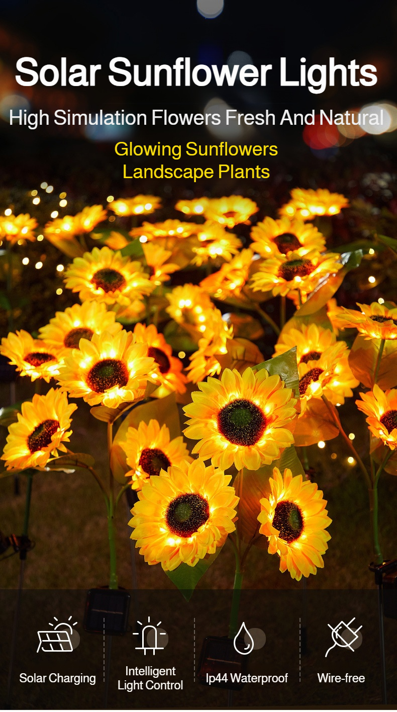 JMY Outdoor Solar Sunflower Lamp illuminating a courtyard