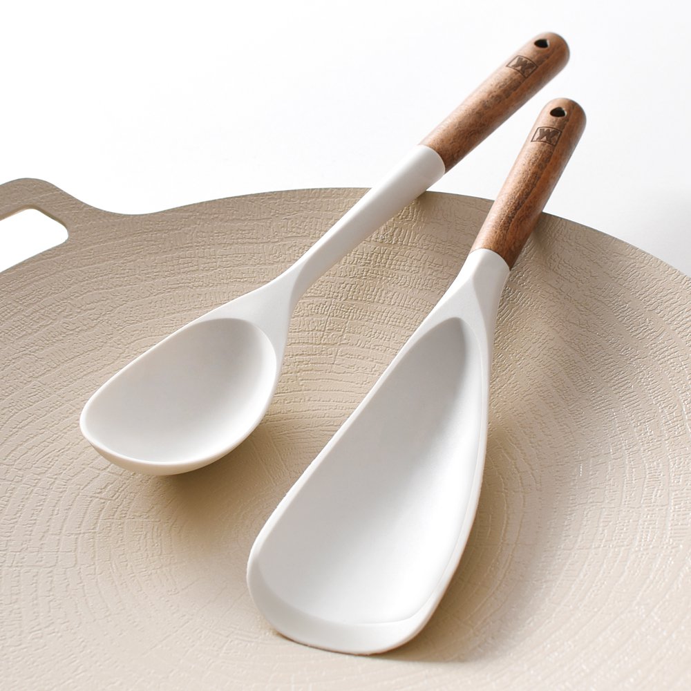 Set de lingură și spatulă din silicon cu mâner scurt din lemn