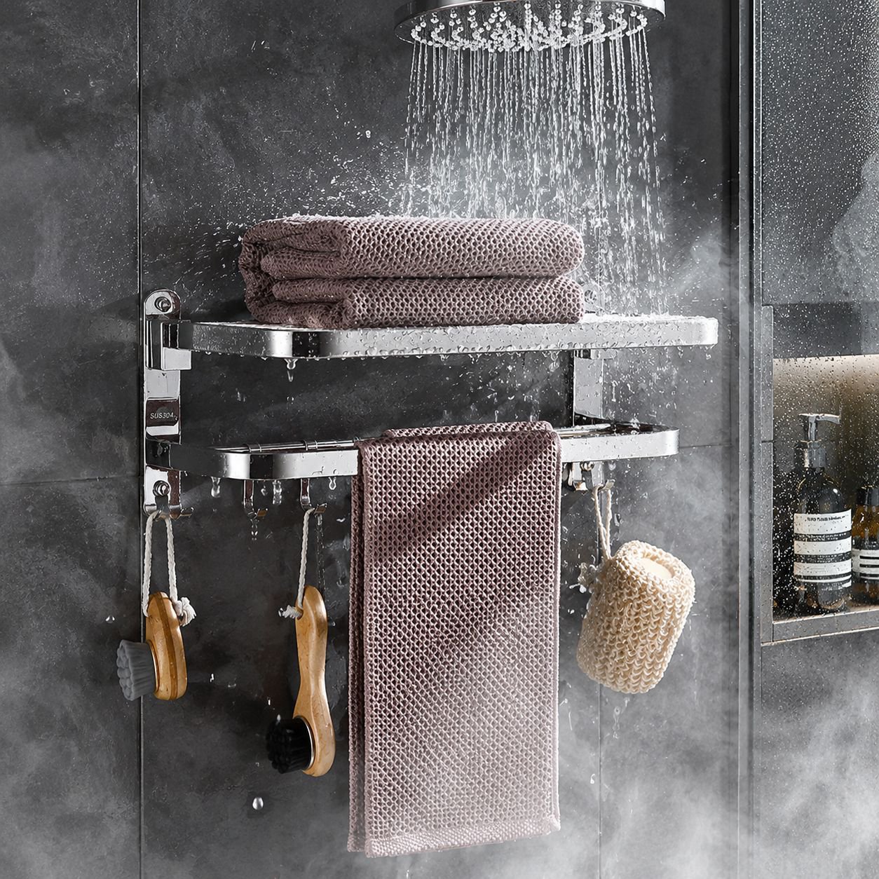 Multifunktionales Edelstahl-Handtuchregal für das Badezimmer