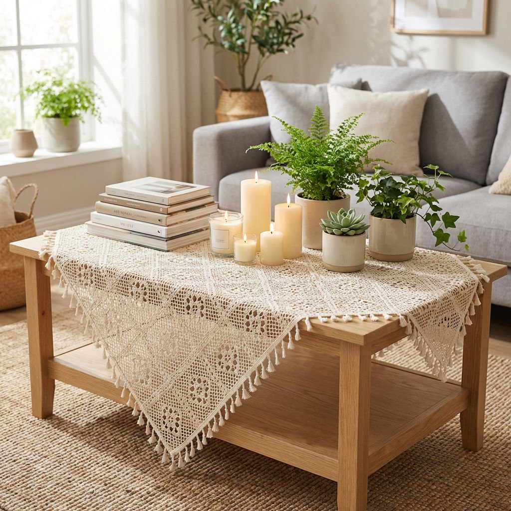 Tischdecke aus durchbrochener Häkelspitze