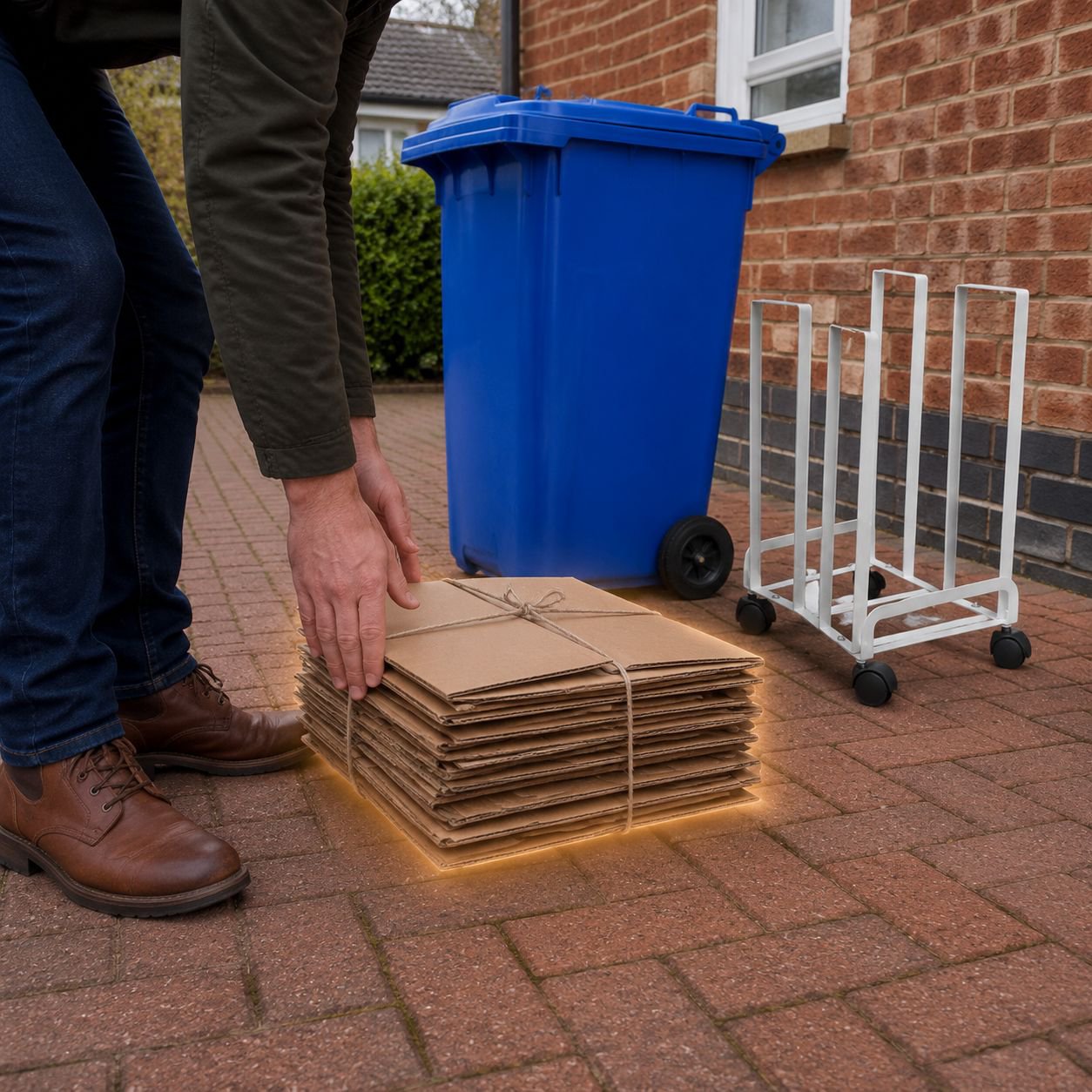 Space-saving storage stand holding multiple cartons
