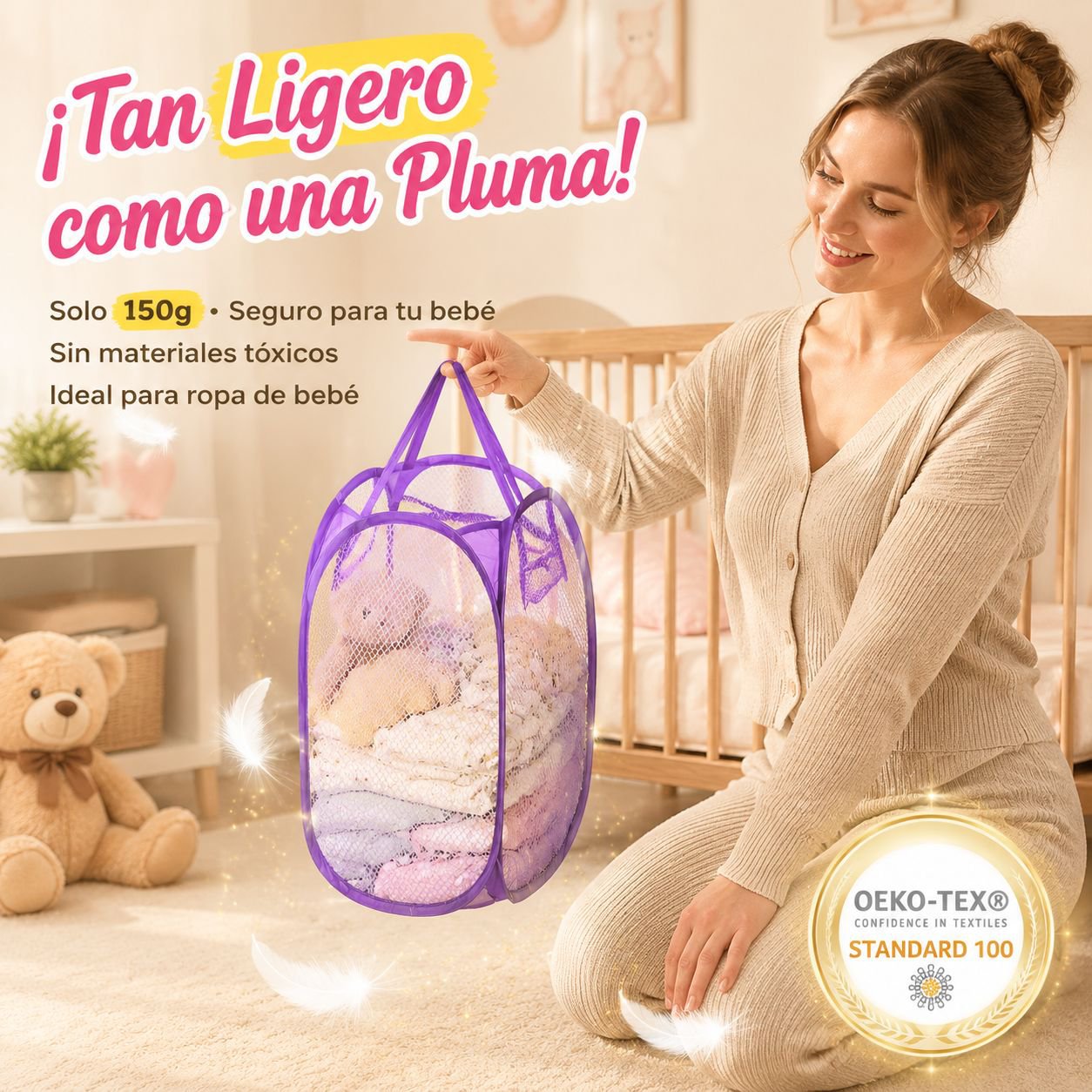 Cesta de ropa plegable y transpirable