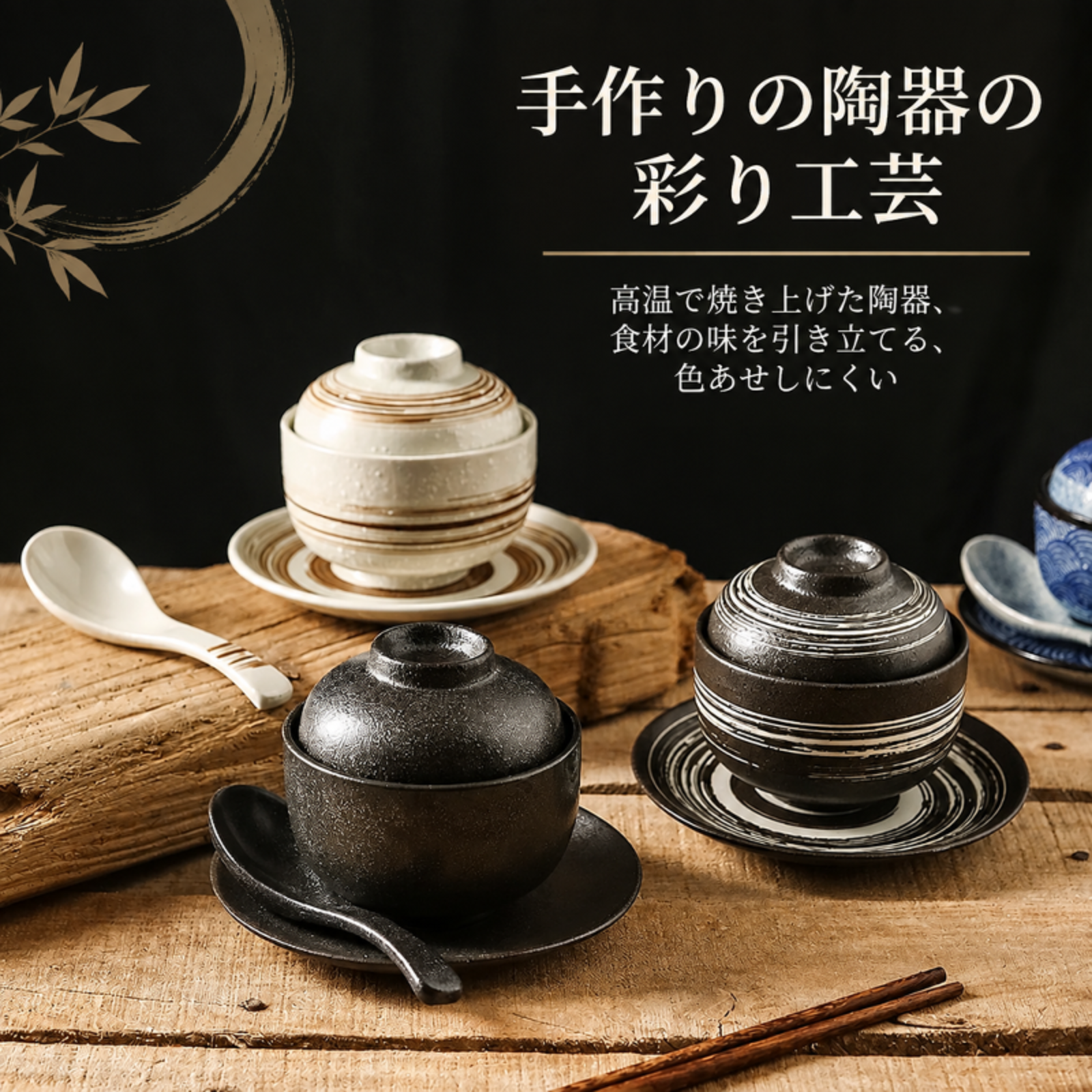 蓋付きスープボウル、陶器製スープボウル、蓋付きボウル、卵ボウル、煮込みボウル、デザートボウル、お粥ボウル、ご飯茶碗、和風煮込みボウルなどの食器類。