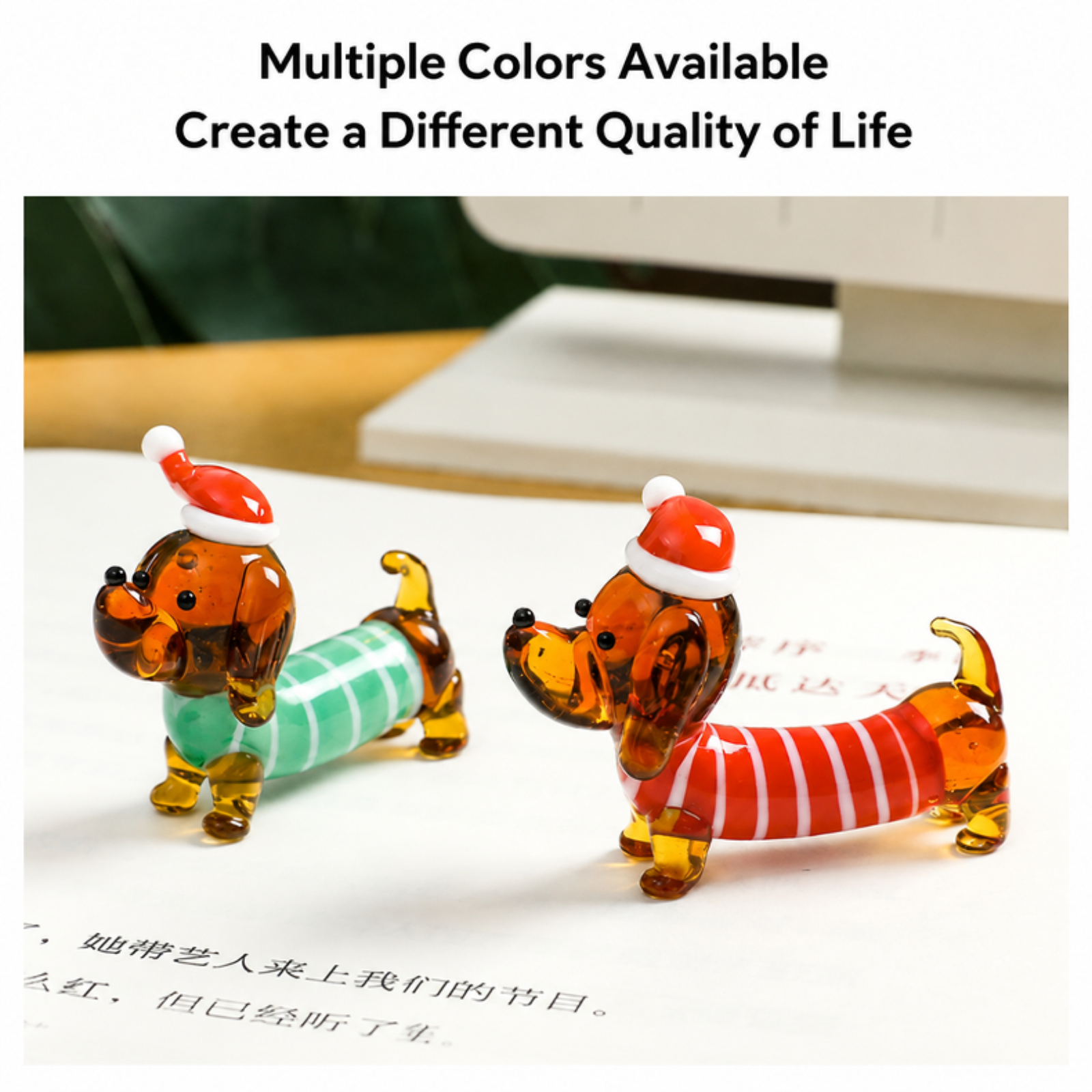 New dachshund glass figurine, various styles of cute Japanese cartoon dog desktop ornaments.