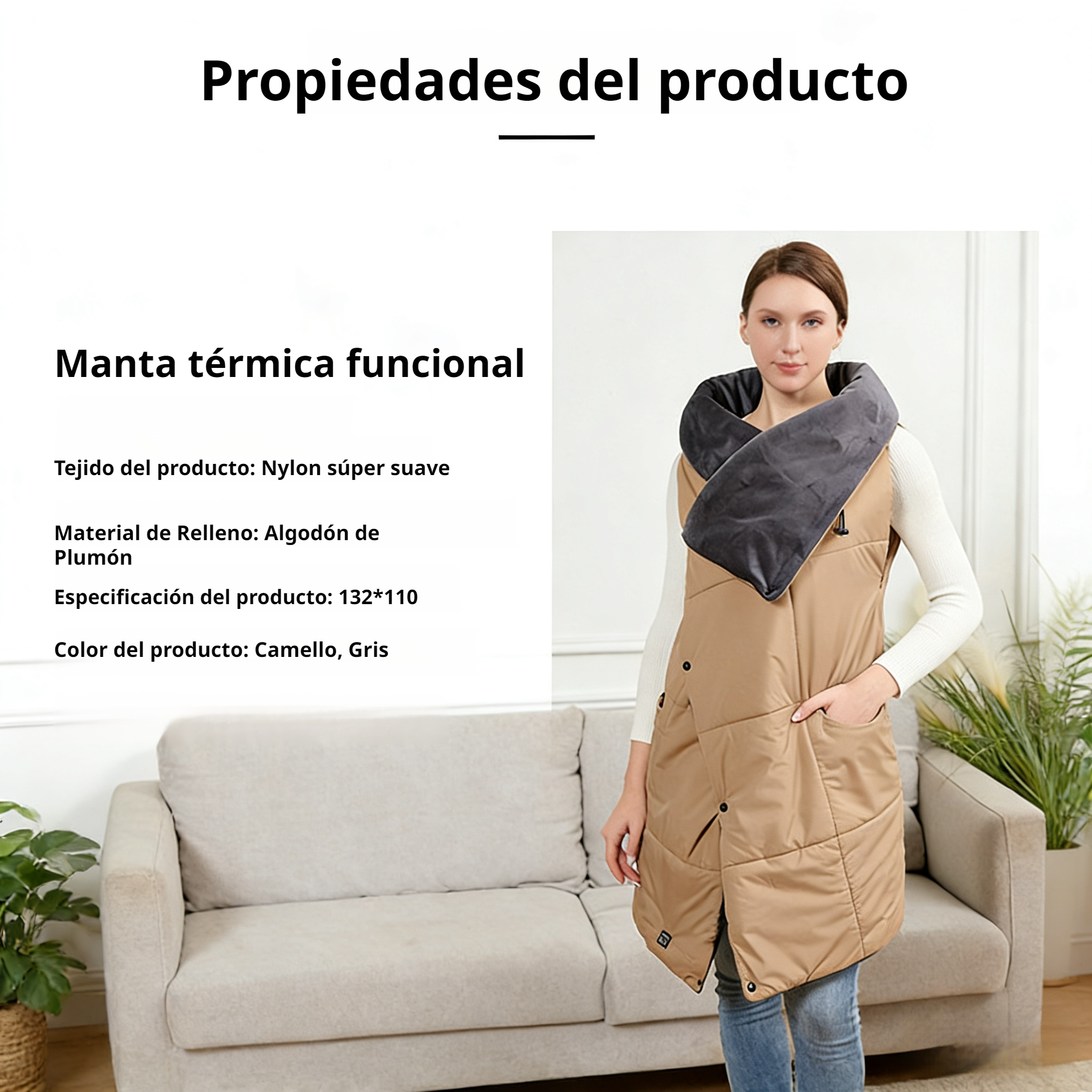 Chaleco Manta Calefactable con Forro Acolchado, Manta de Calor Portátil