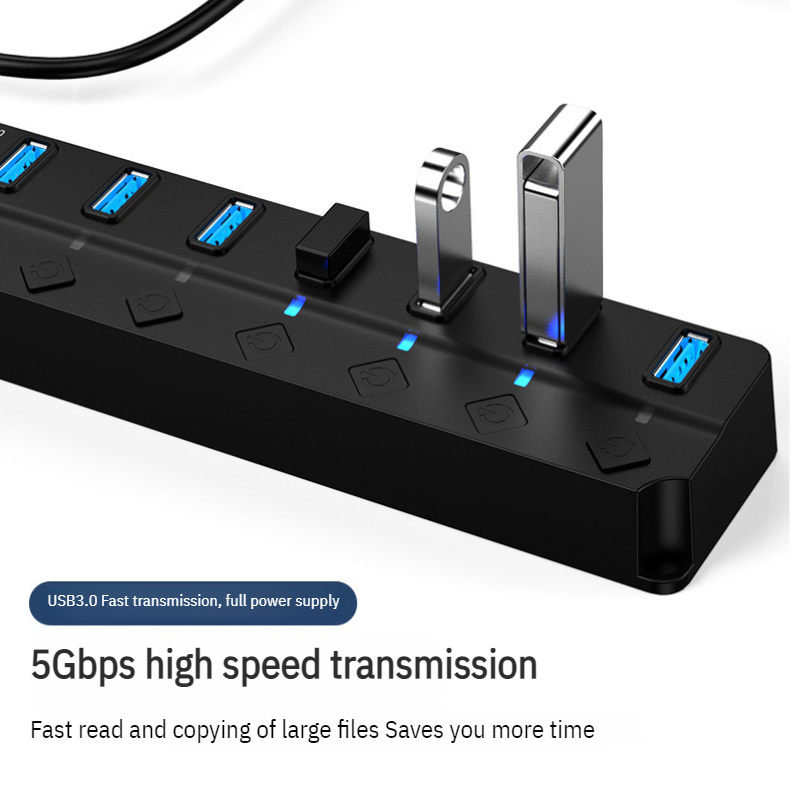 Divisor USB de cuatro puertos con interruptor y extensor para computadora
