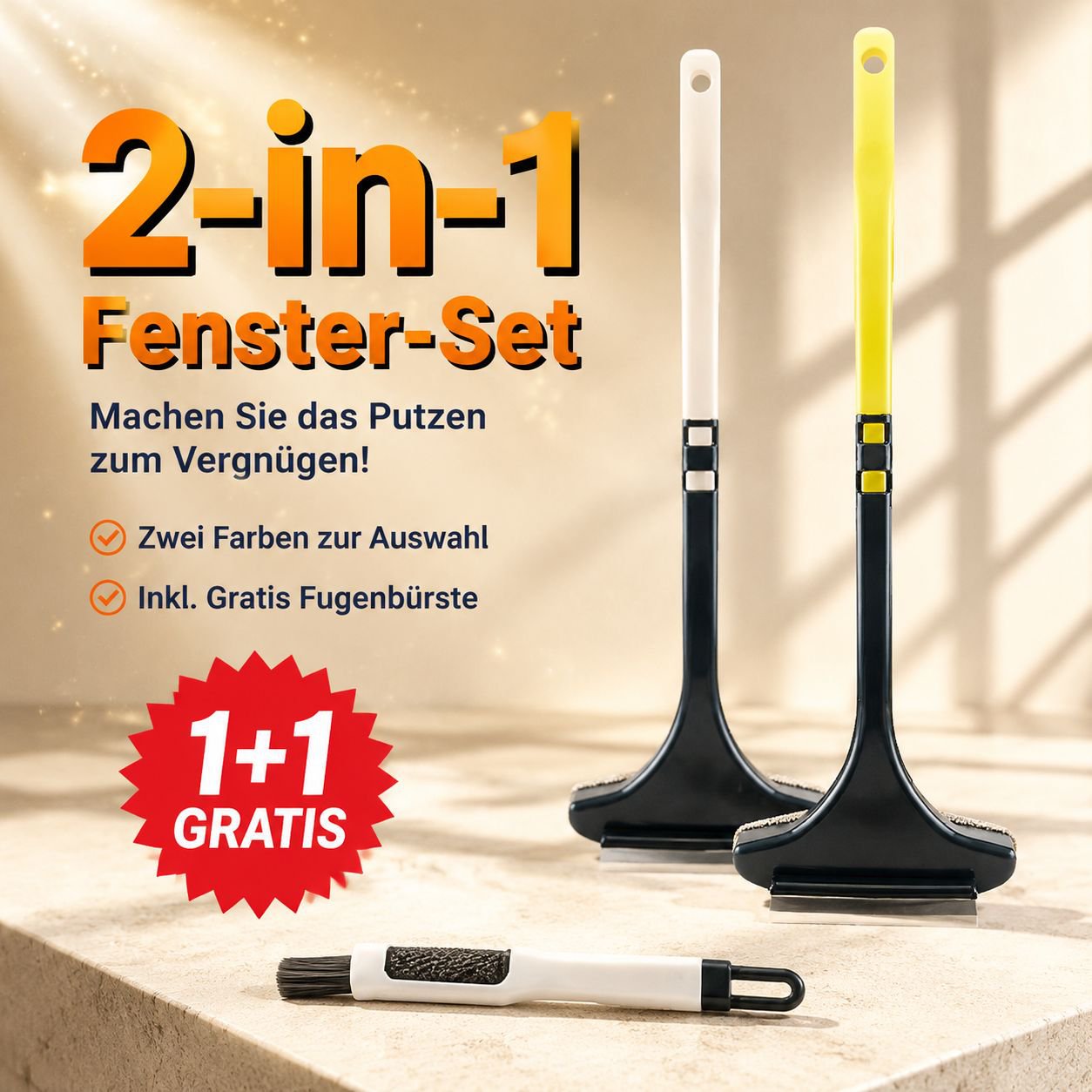 Langer, doppelseitiger Staub- und Fensterputzer