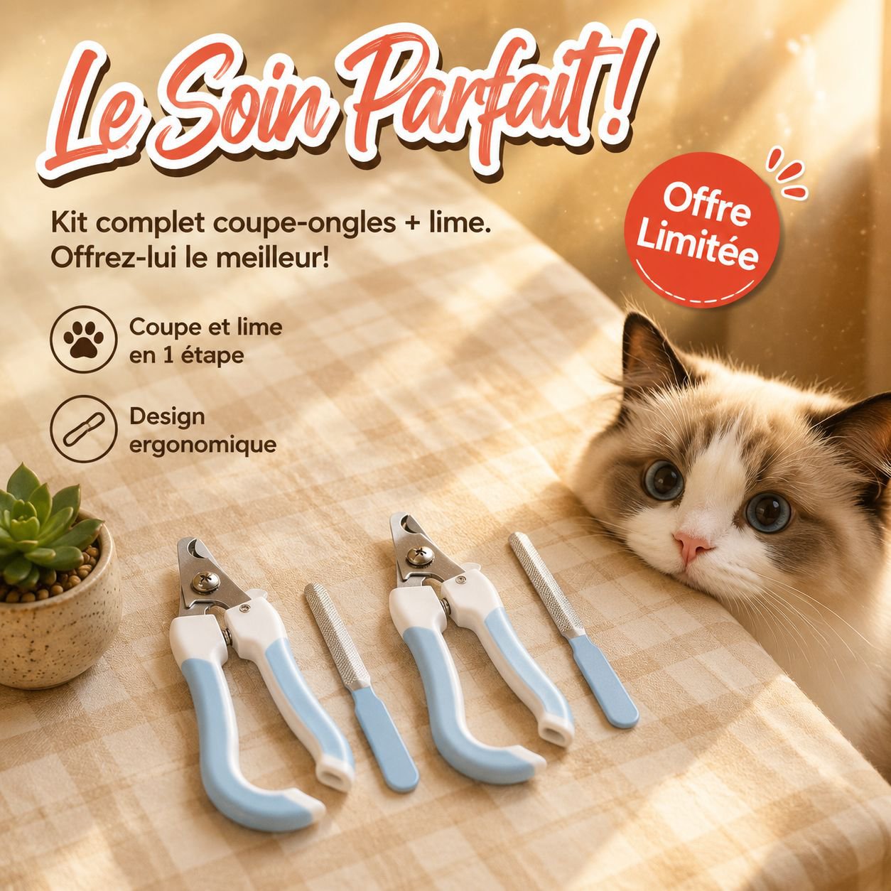 Kit coupe-ongles pour chats et chiens, avec lime en acier inoxydable