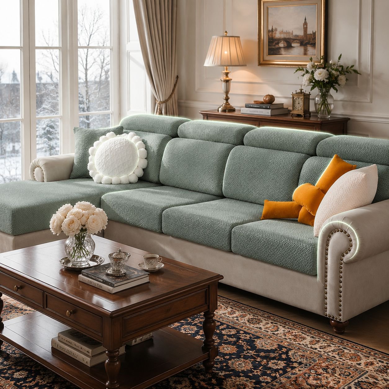 Premium stretch fabric sofa protector