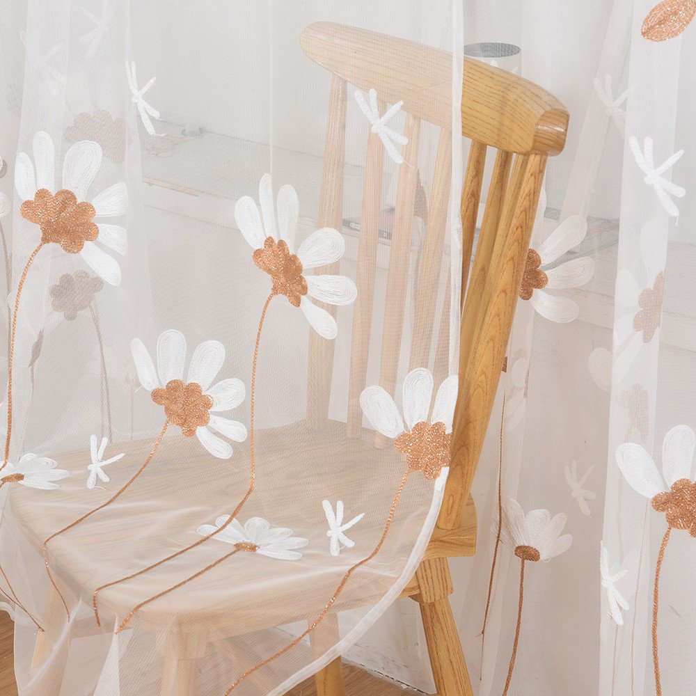 Minimalist Daisy Sheer Curtains for Living Room and Bedroom