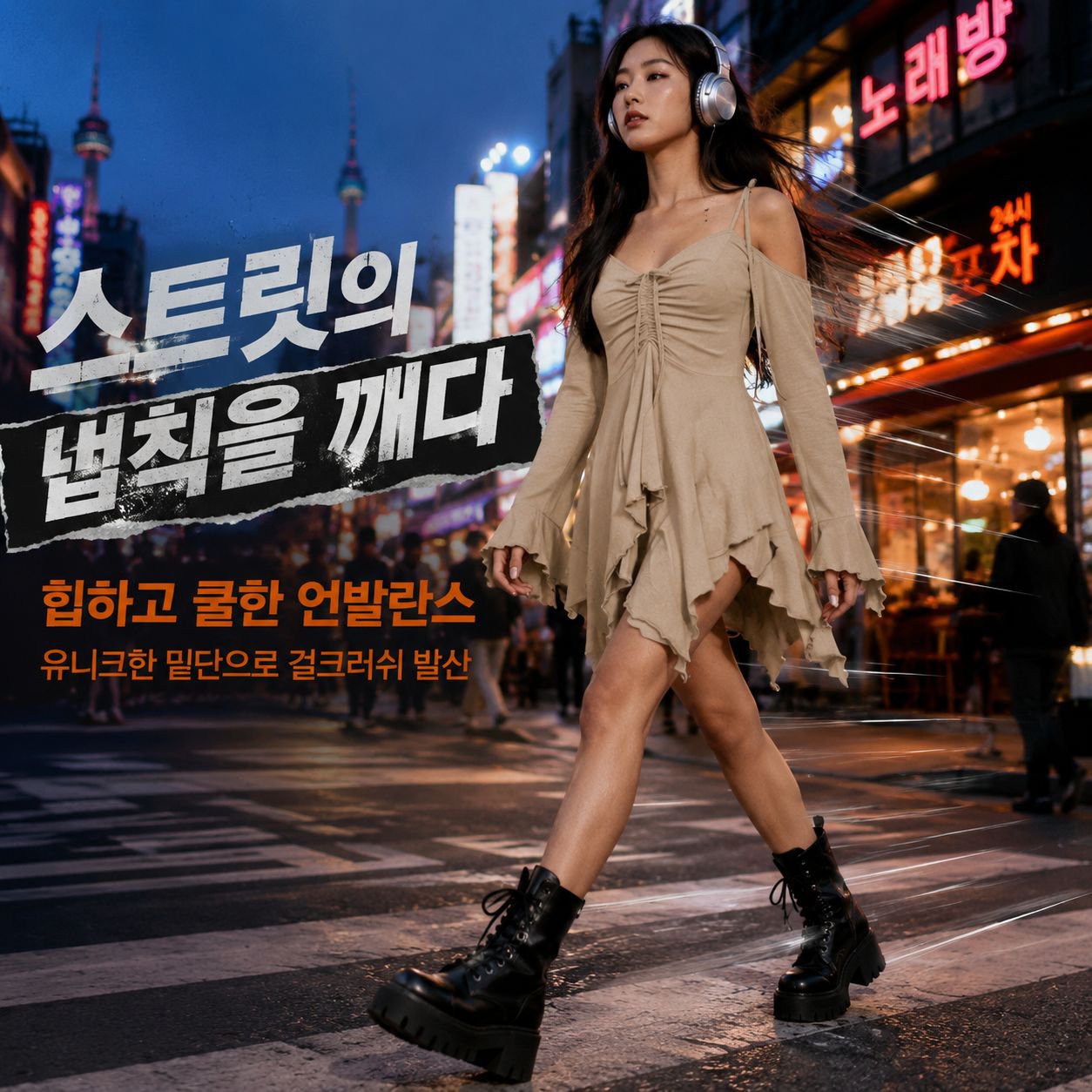 무대 공연용 슬리브리스 배색 원피스