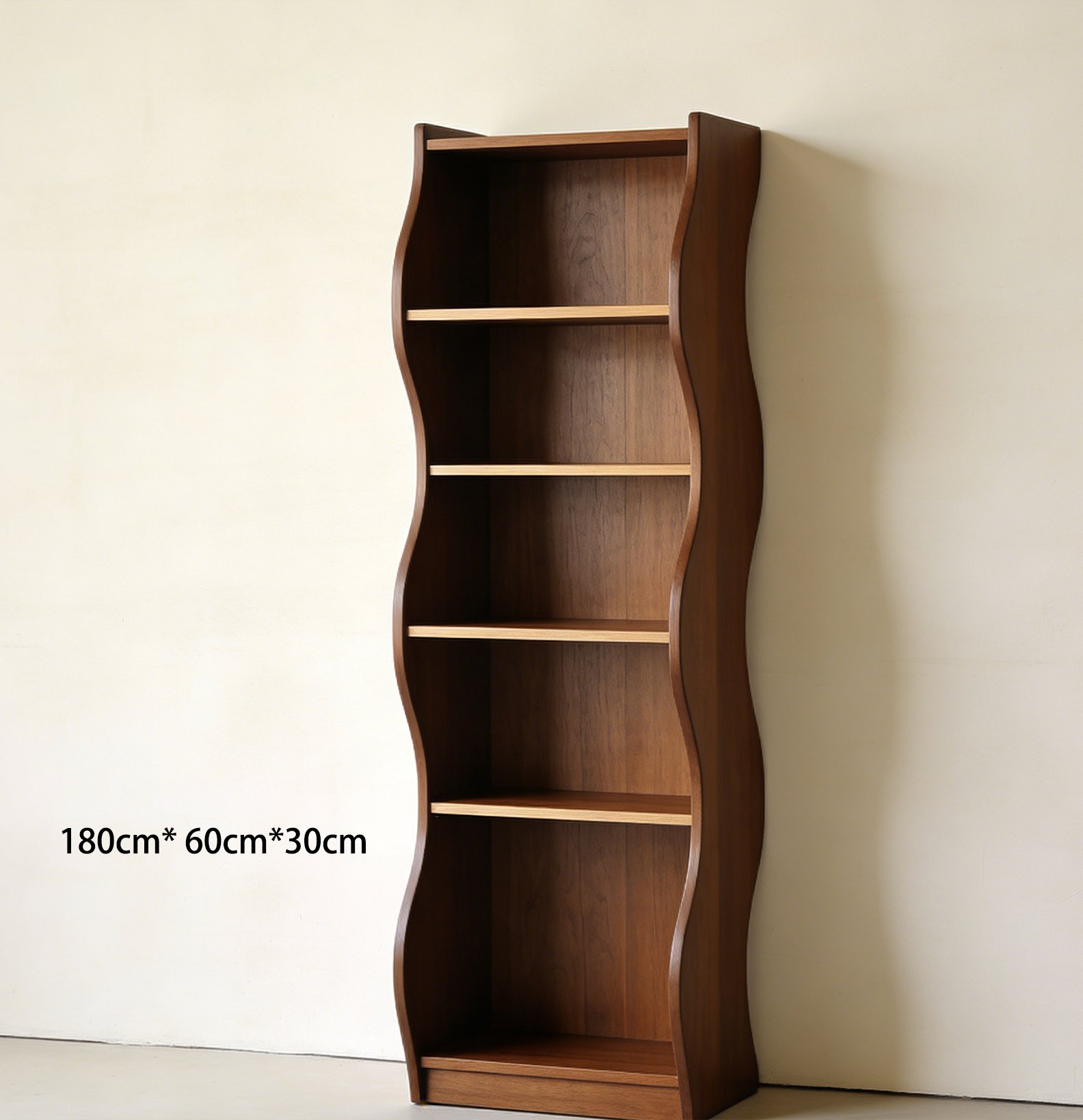 Modern solid wood bookshelf with books and decor