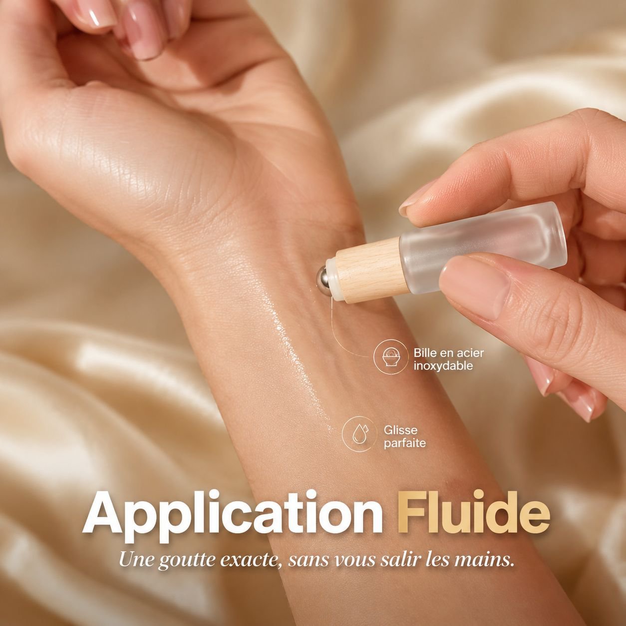 Bouteille à bille en verre givré 1 ml avec couvercle à effet bois