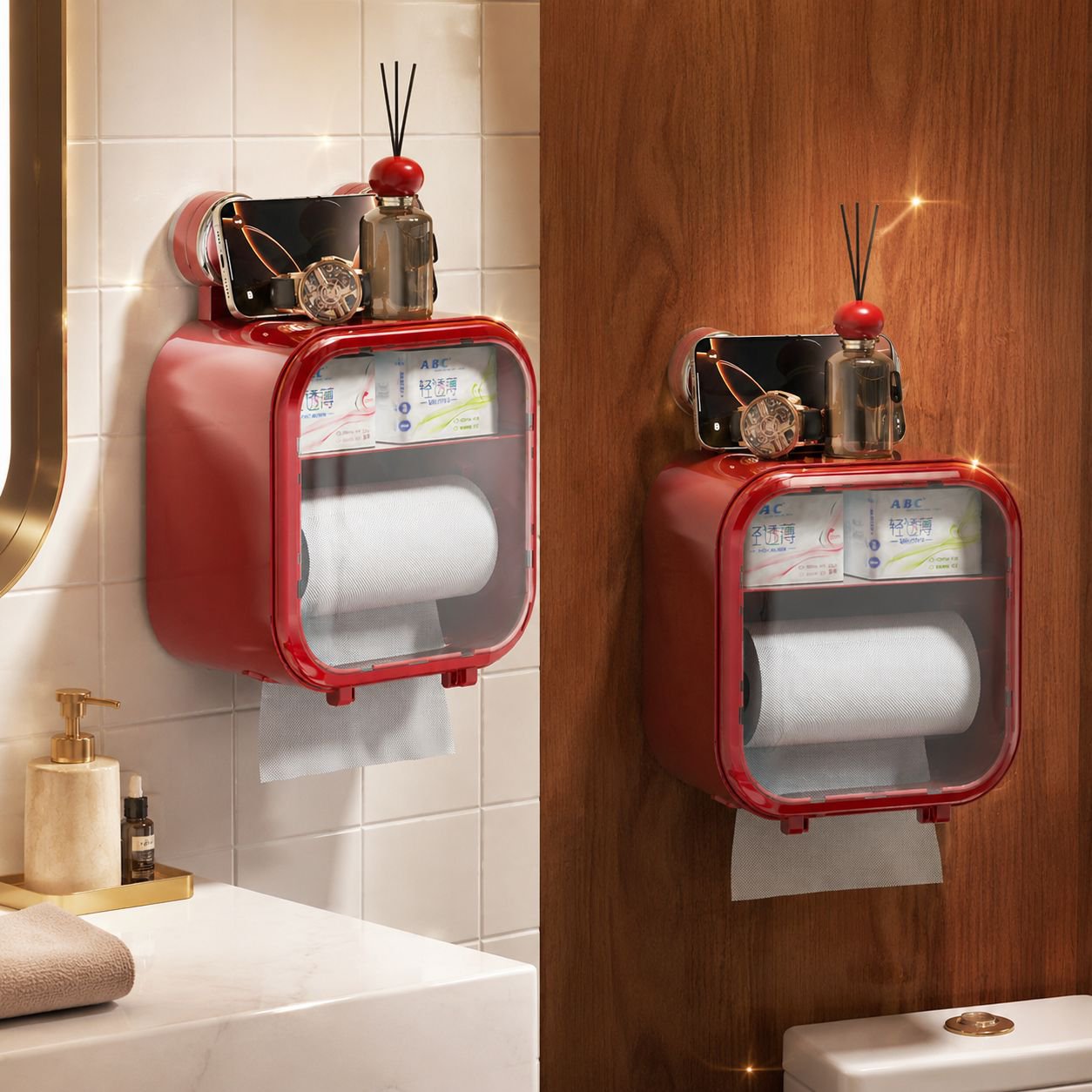 Wandhängende Saugnapf-Wasserdichte Taschentuchbox Toilettenpapier Aufbewahrungsbox