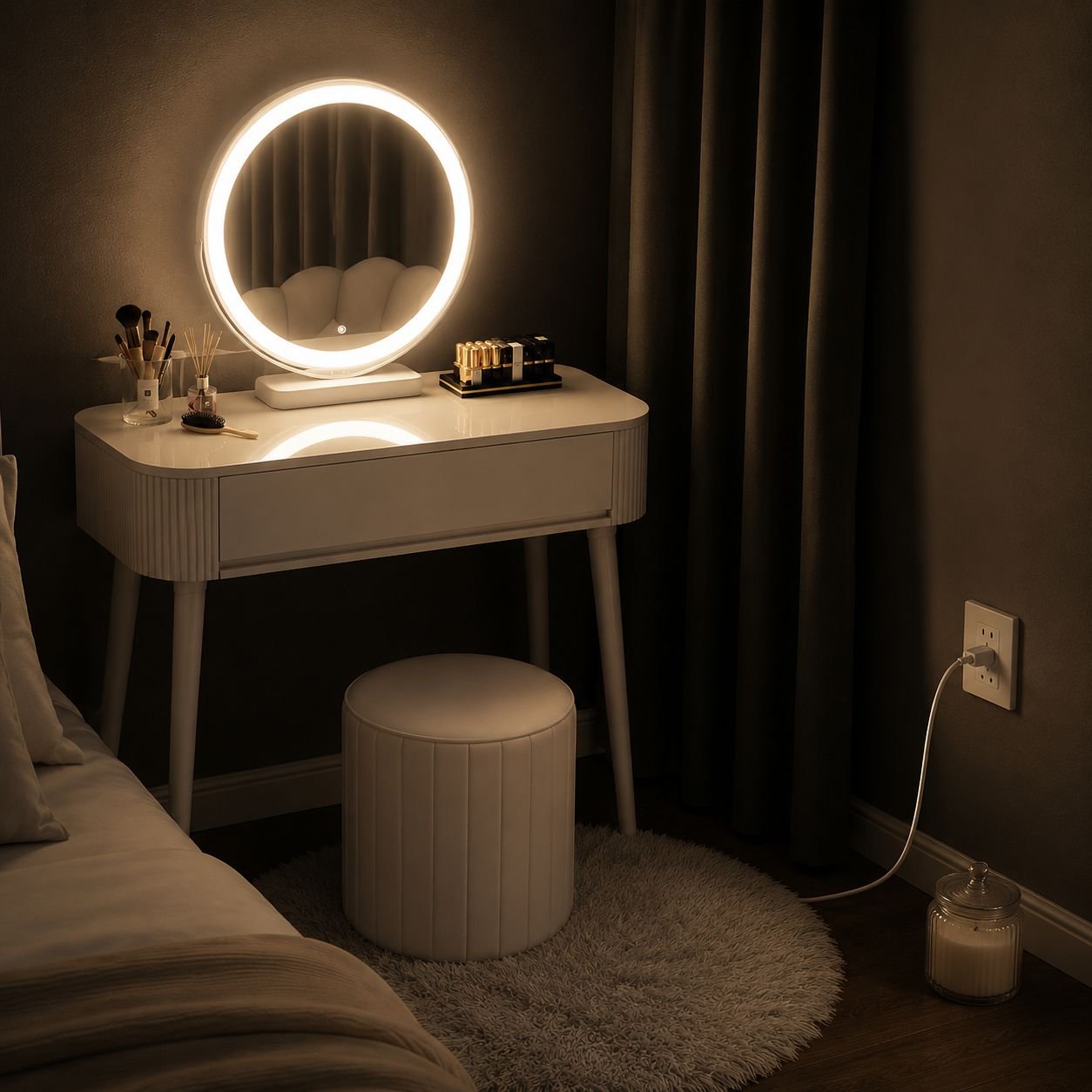 Light Luxury Wabi-Sabi White Dressing Table Simple Bedroom Vanity