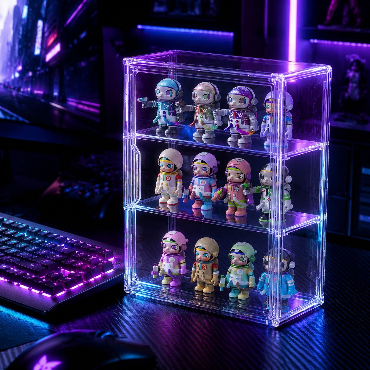 Acrylic Figure Display Collection Box with 2 Middle Plates