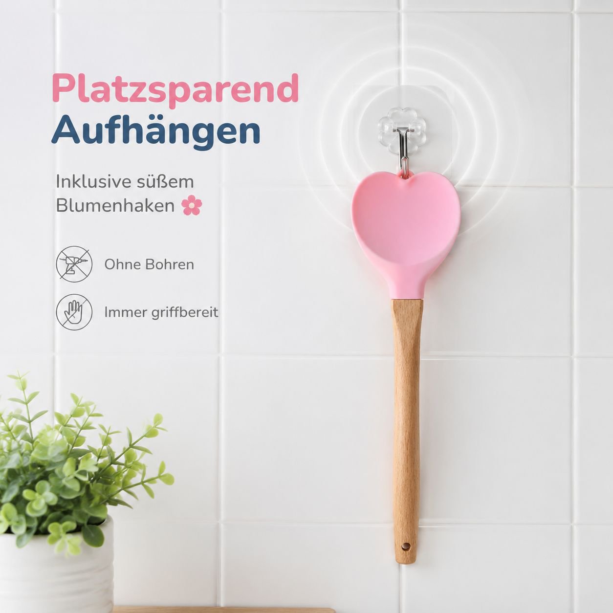 Rosa Herz-Silikonspatel 2 Stück Küchenaccessoire