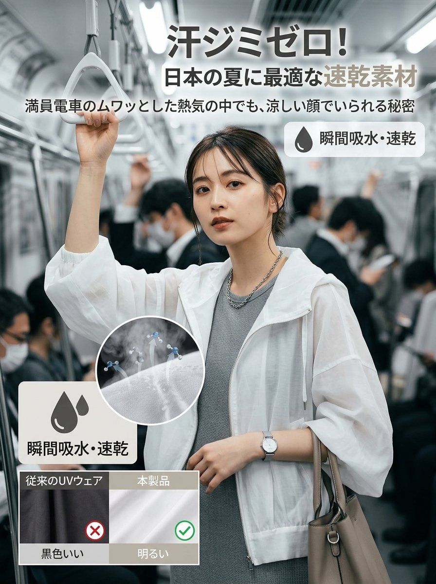 セミの羽のように薄い超軽量フード付きUVカットパーカー