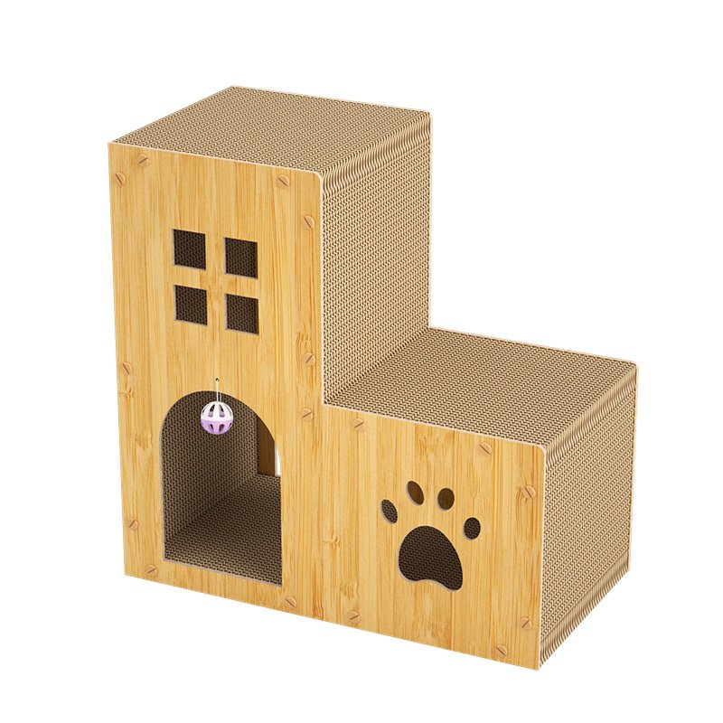 Katzenvilla aus Wellpappe mit Kratzbrett