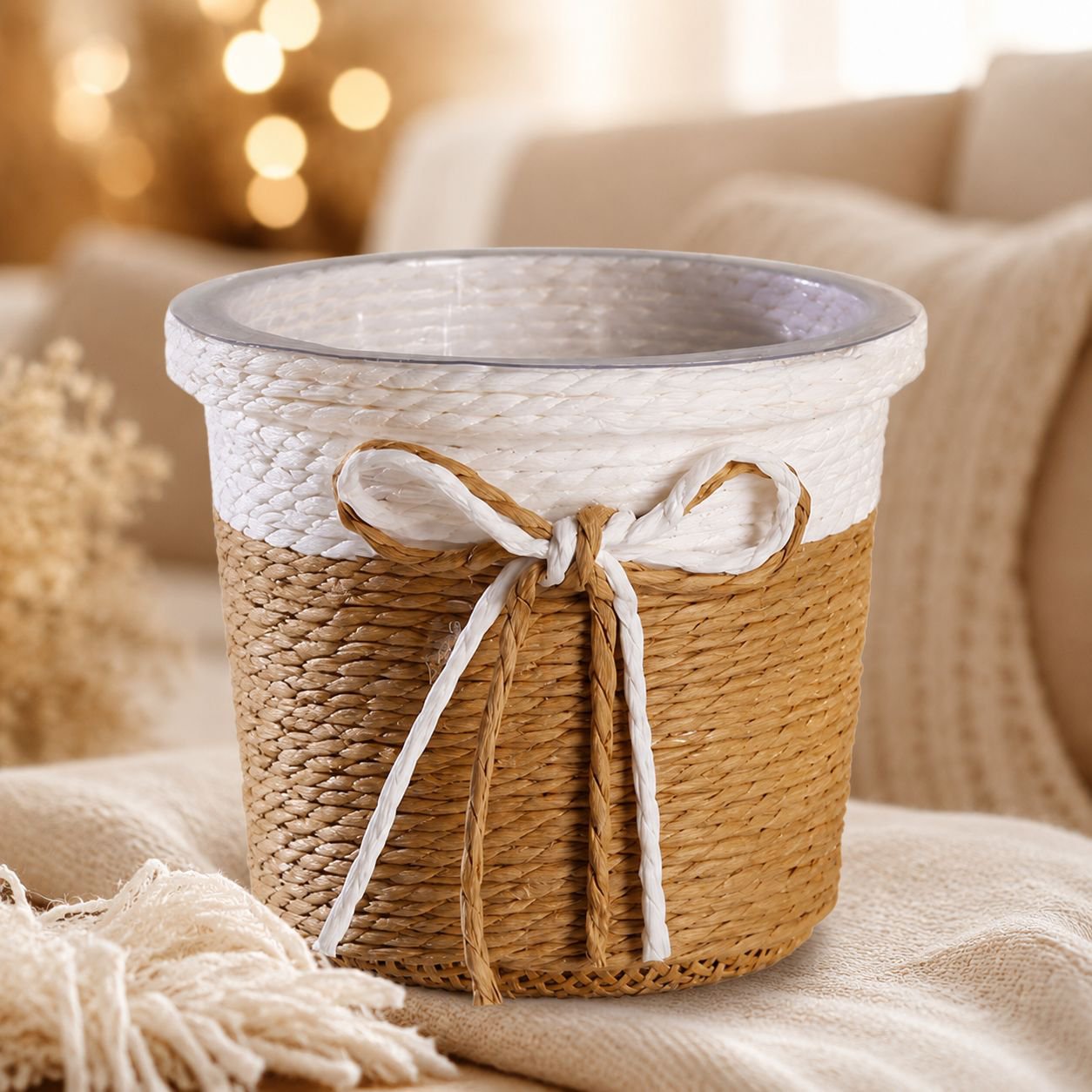 Decorative planter basket sleeve for indoor plants
