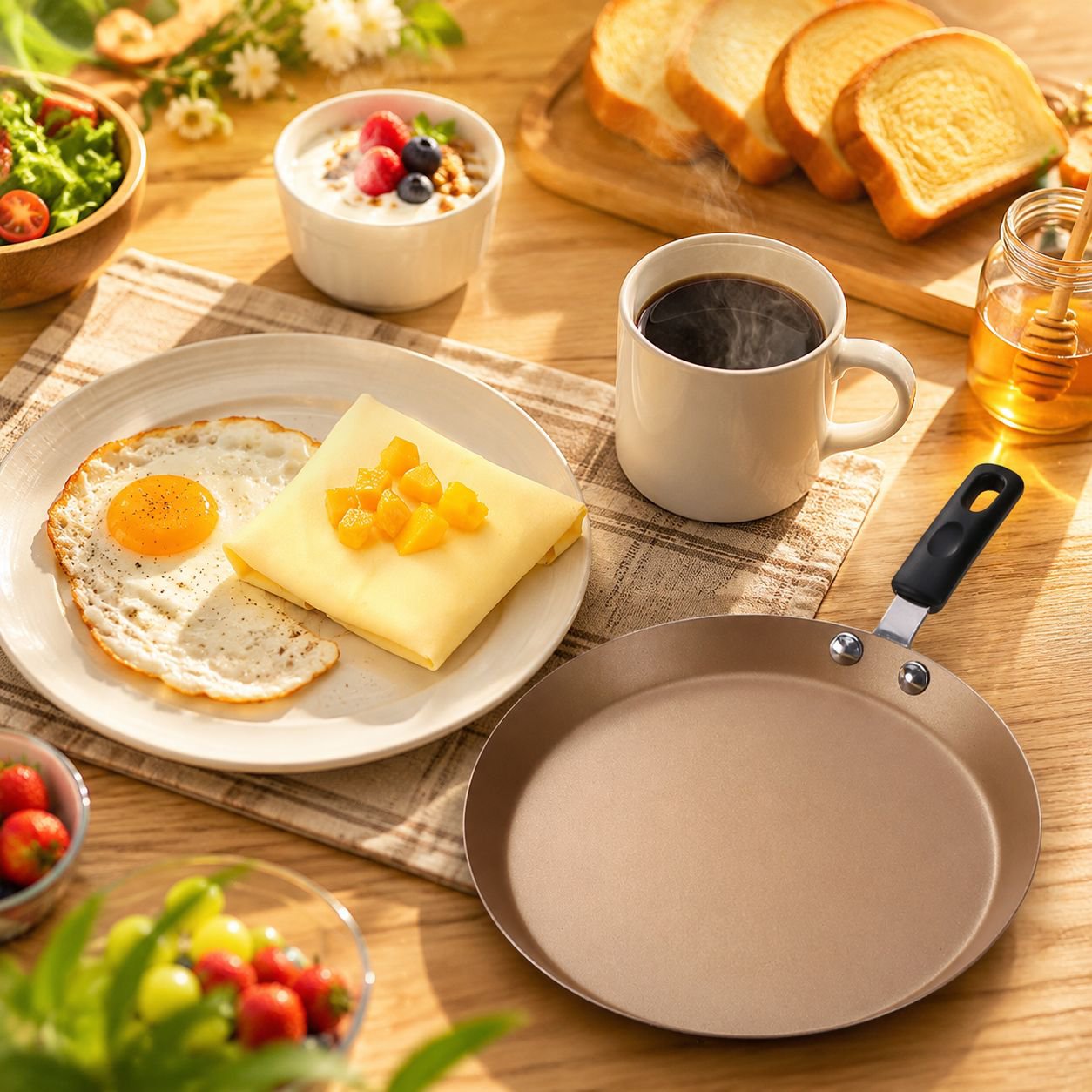 麦飯石素材のクレープパンの表面クローズアップ