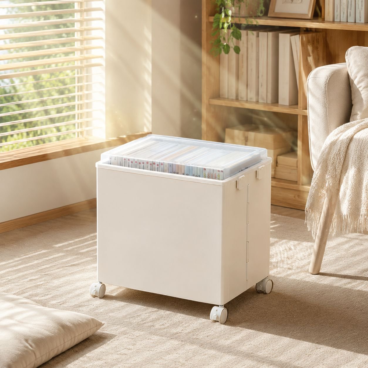 Wheeled Foldable Under-Desk Storage Trolley for Books and Sundries