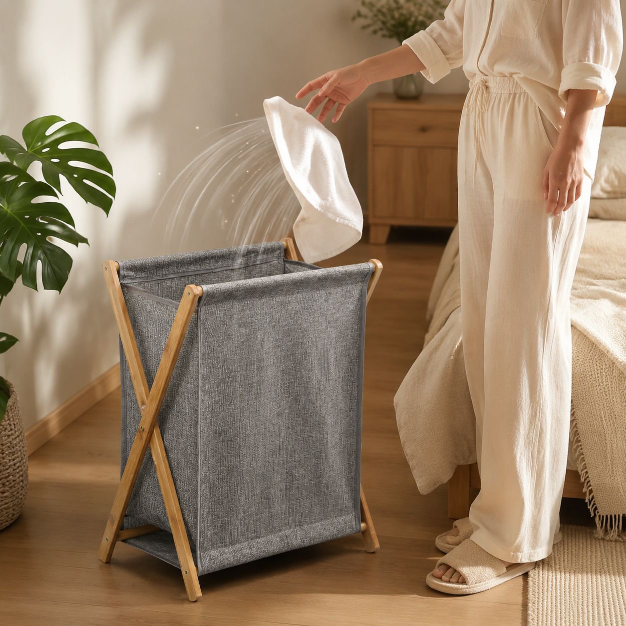 Sturdy Eco Bamboo Laundry Hamper, Foldable Design, Ideal for Home Storage