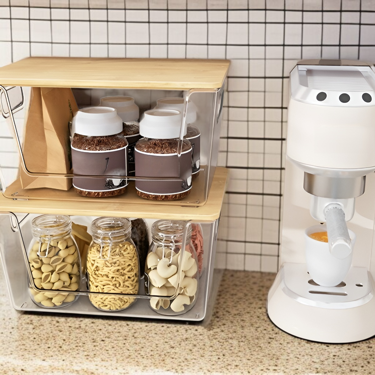 멀티 데스크 라지 수납함 대용량 다용도 가정용 투명 대나무 뚜껑 수납함